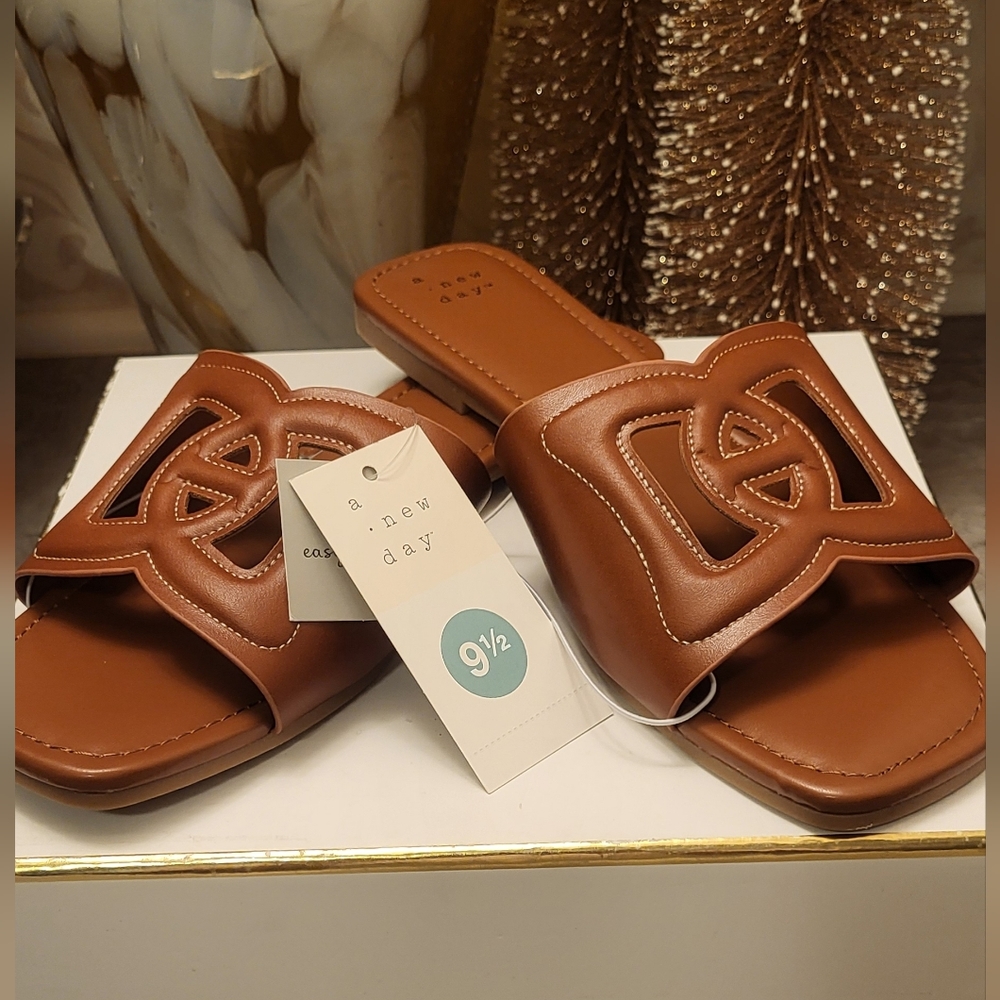 A New Day Tan Cutout Slide Sandals